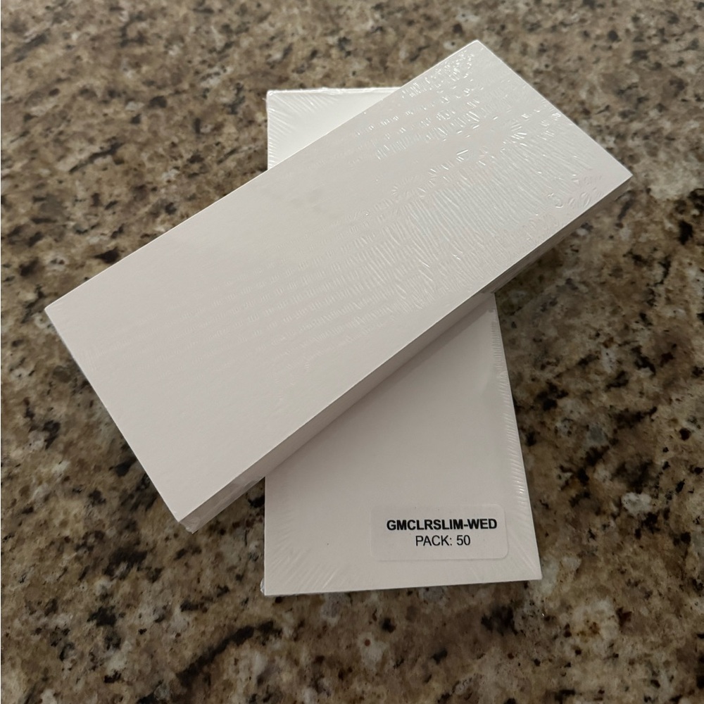 Thick White Flat Cards used for wedding menus - 2 packs of 50